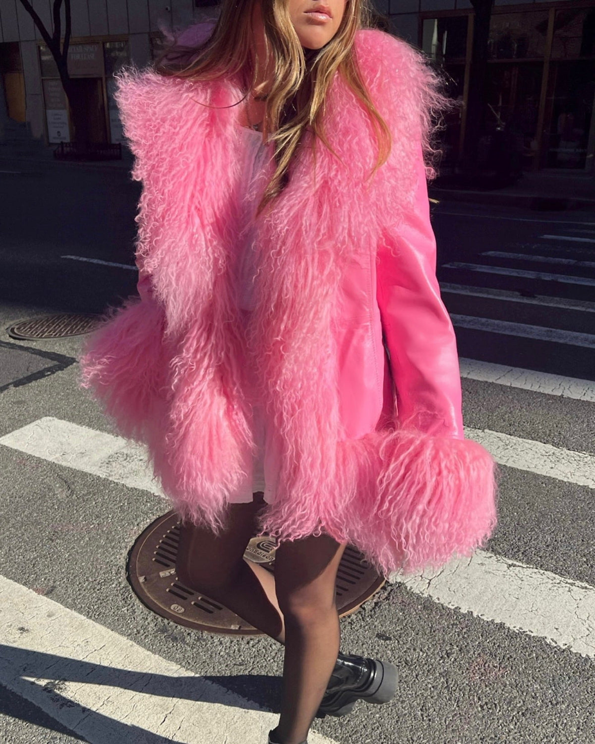 Dorothy Leather Shearling Coat Short Classic