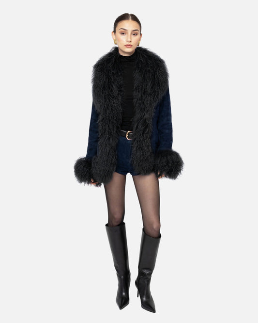 Dorothy Suede Coat Navy Blue / Black