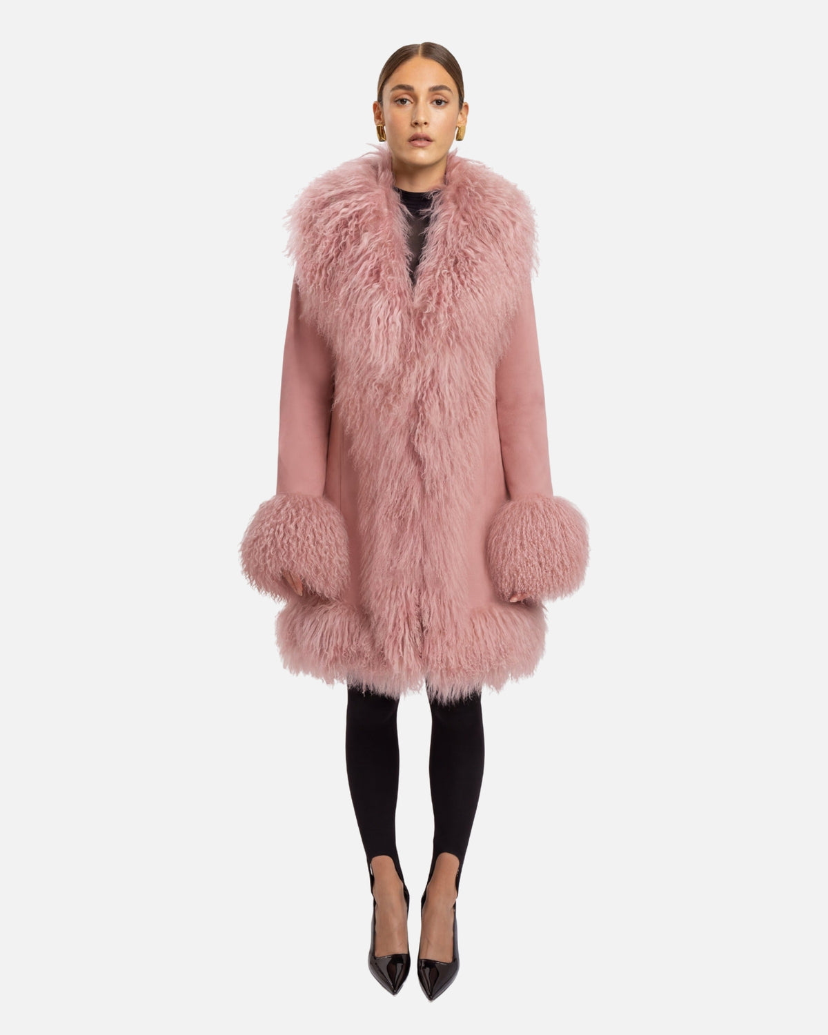 Dorothy Suede Midi Coat in Pink