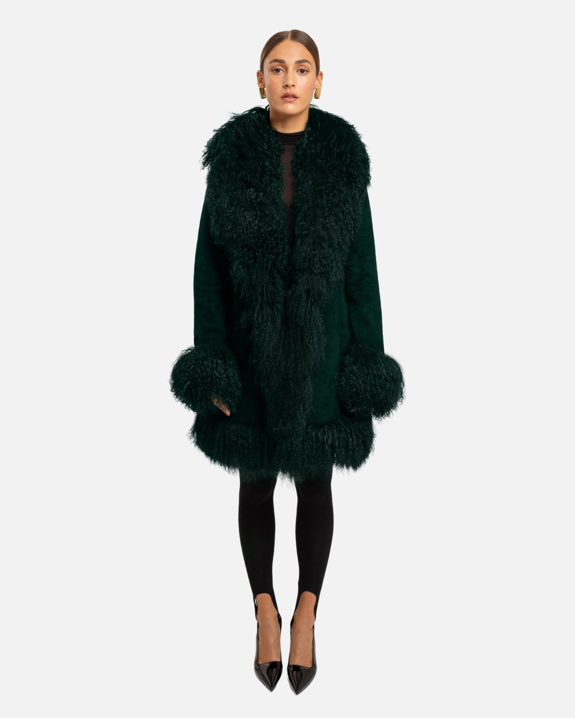 Dorothy Suede Midi Coat in Emerald Green