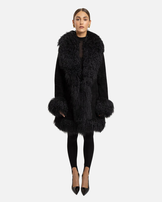 Dorothy Suede Midi Coat in Black
