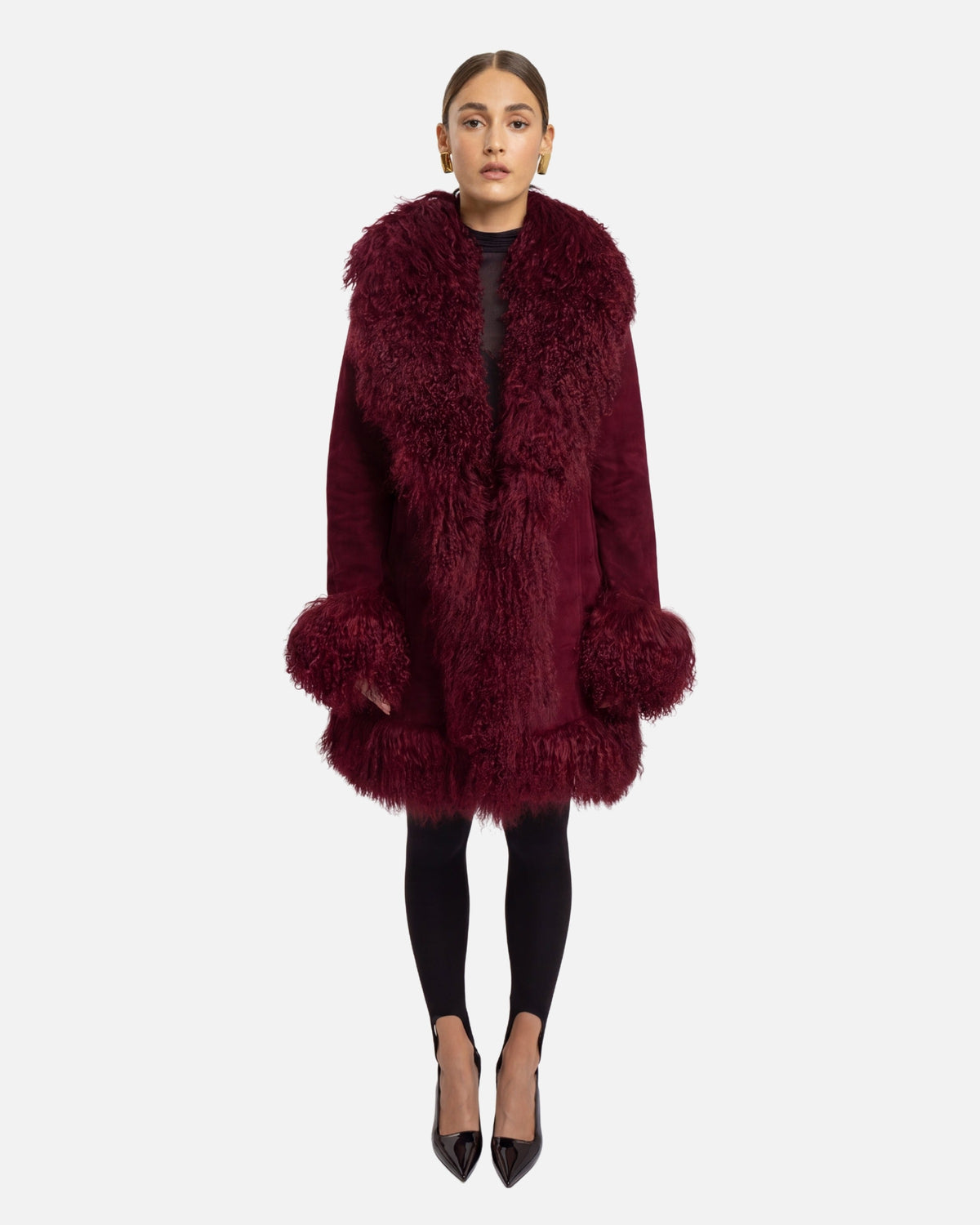 Dorothy Suede Midi Coat in Burgundy