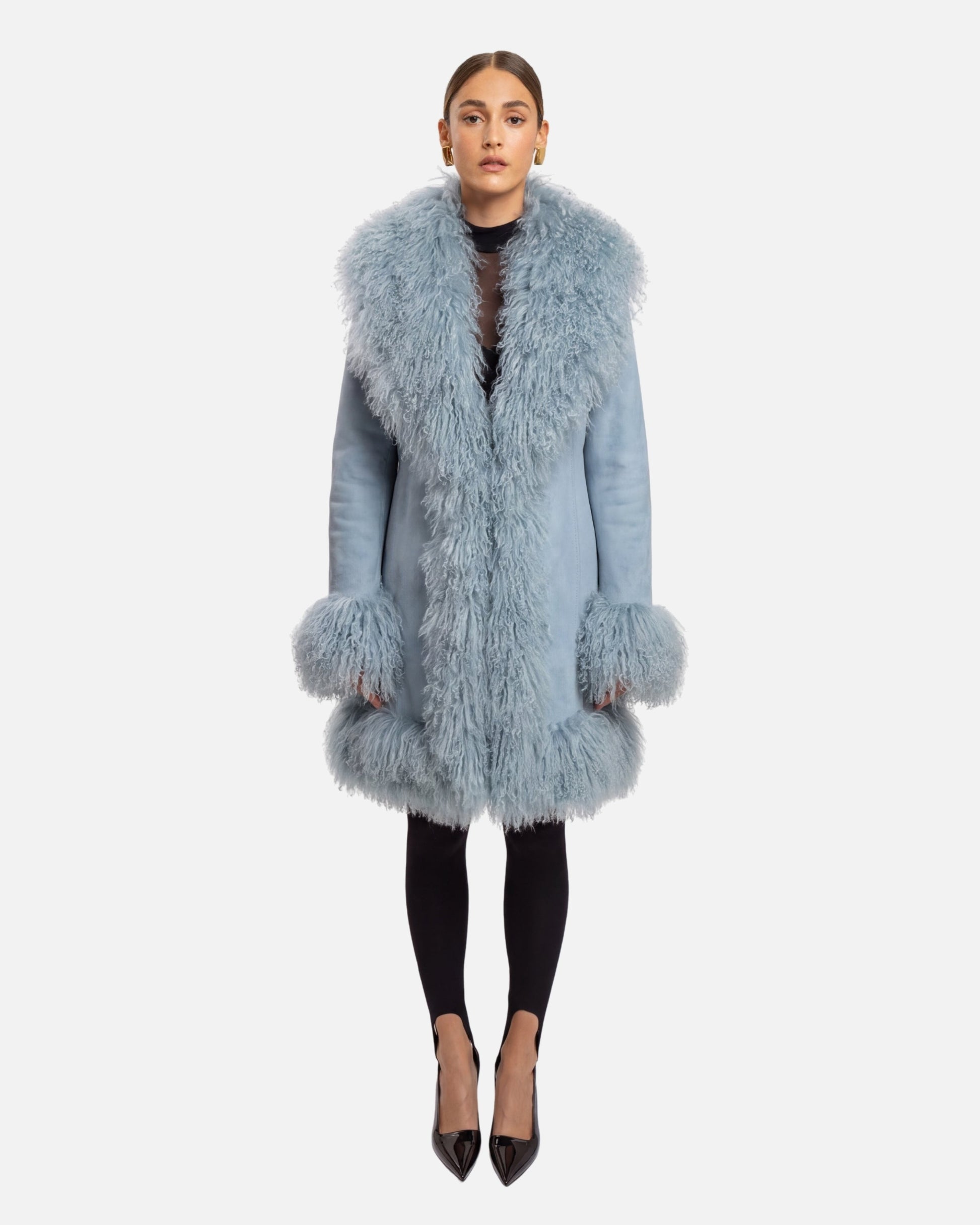 Dorothy Suede Midi Coat in Powder Blue