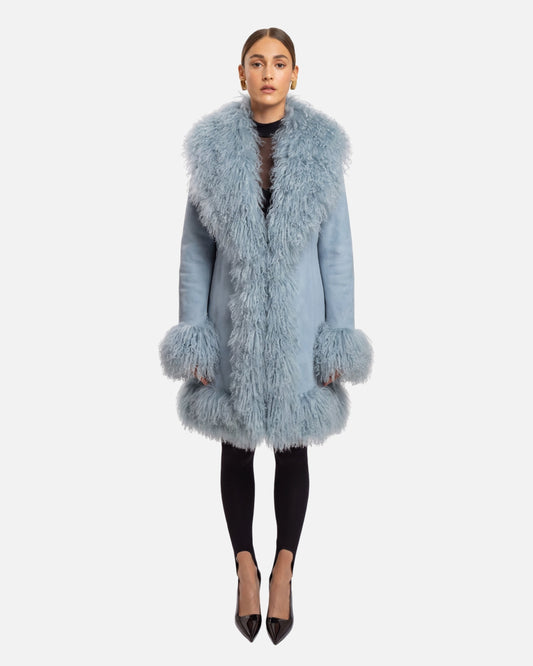 Dorothy Suede Midi Coat in Powder Blue