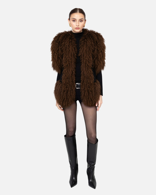 Dorothy Suede Shearling Vest Black Brown