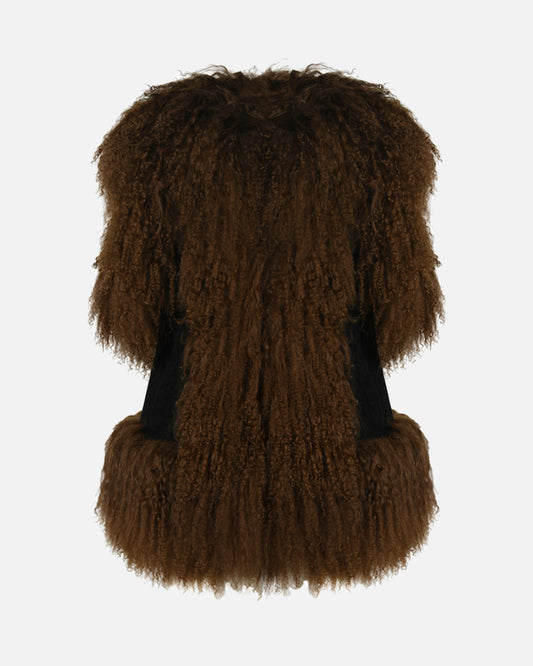 Dorothy Suede Shearling Vest Black Brown front