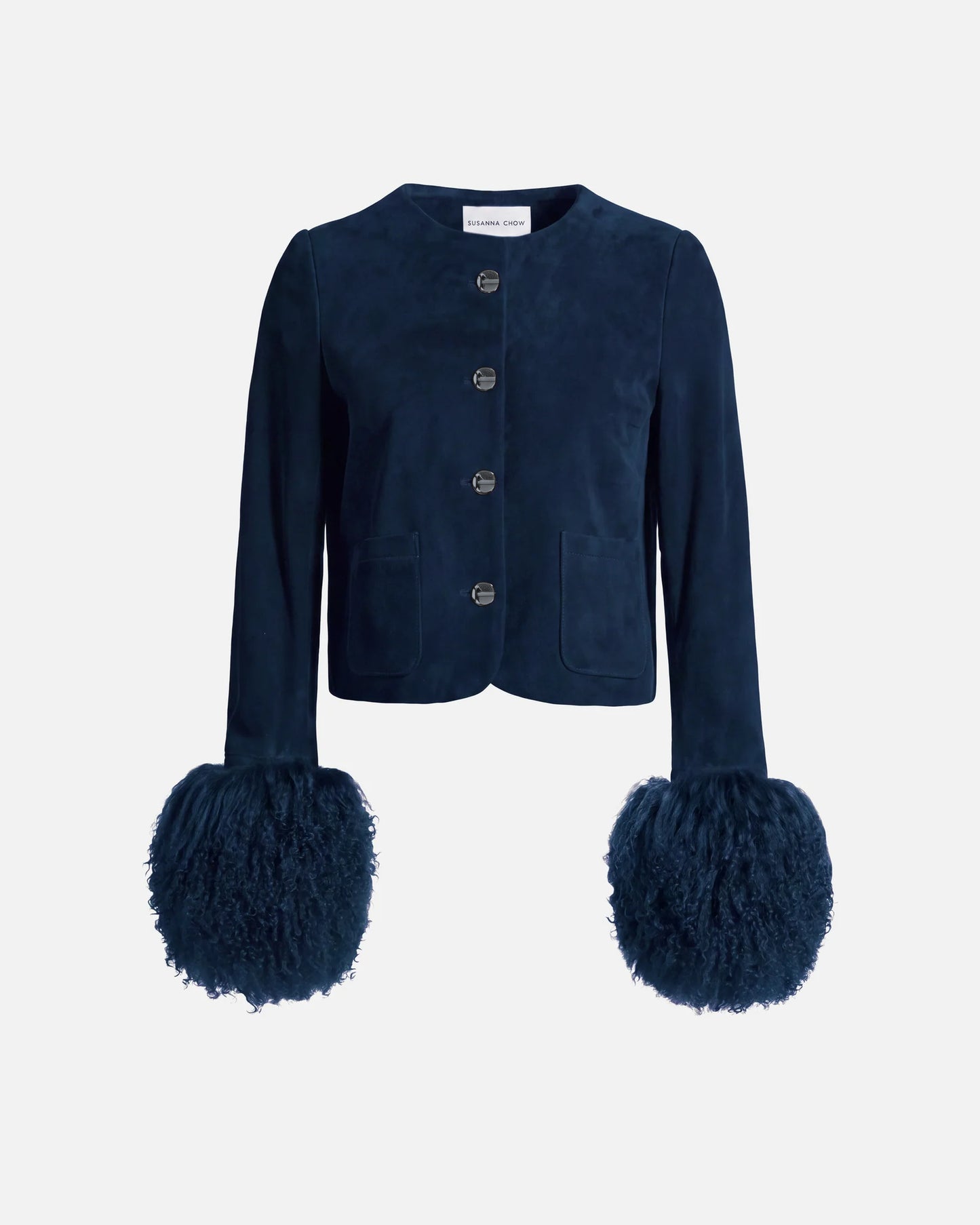 Frida Shearling Trim Suede Jacket