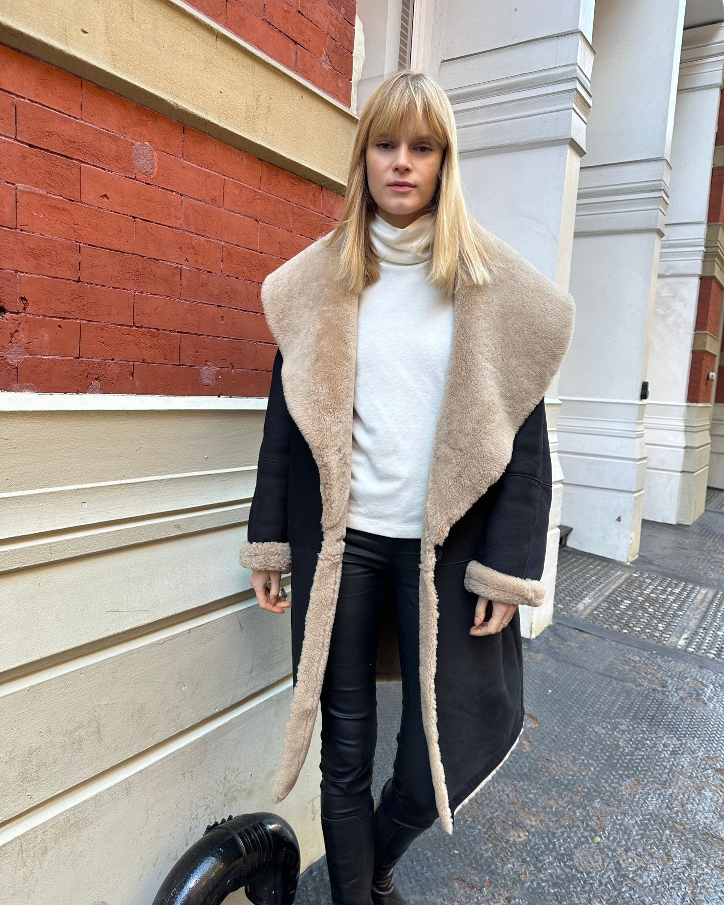 Frankie Shearling Suede Wrap Coat
