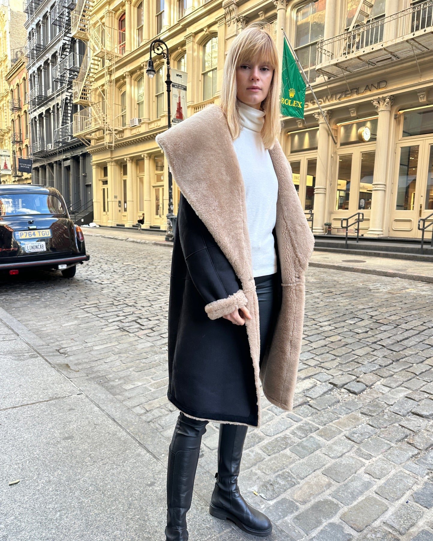 Frankie Shearling Suede Wrap Coat