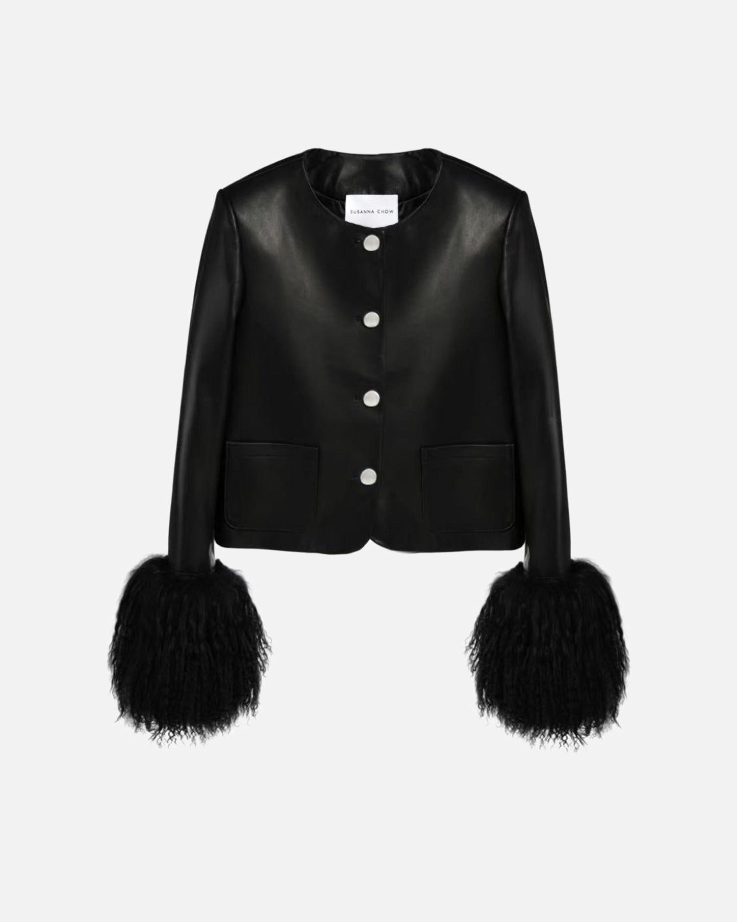 Frida Shearling Trim Leather Jacket