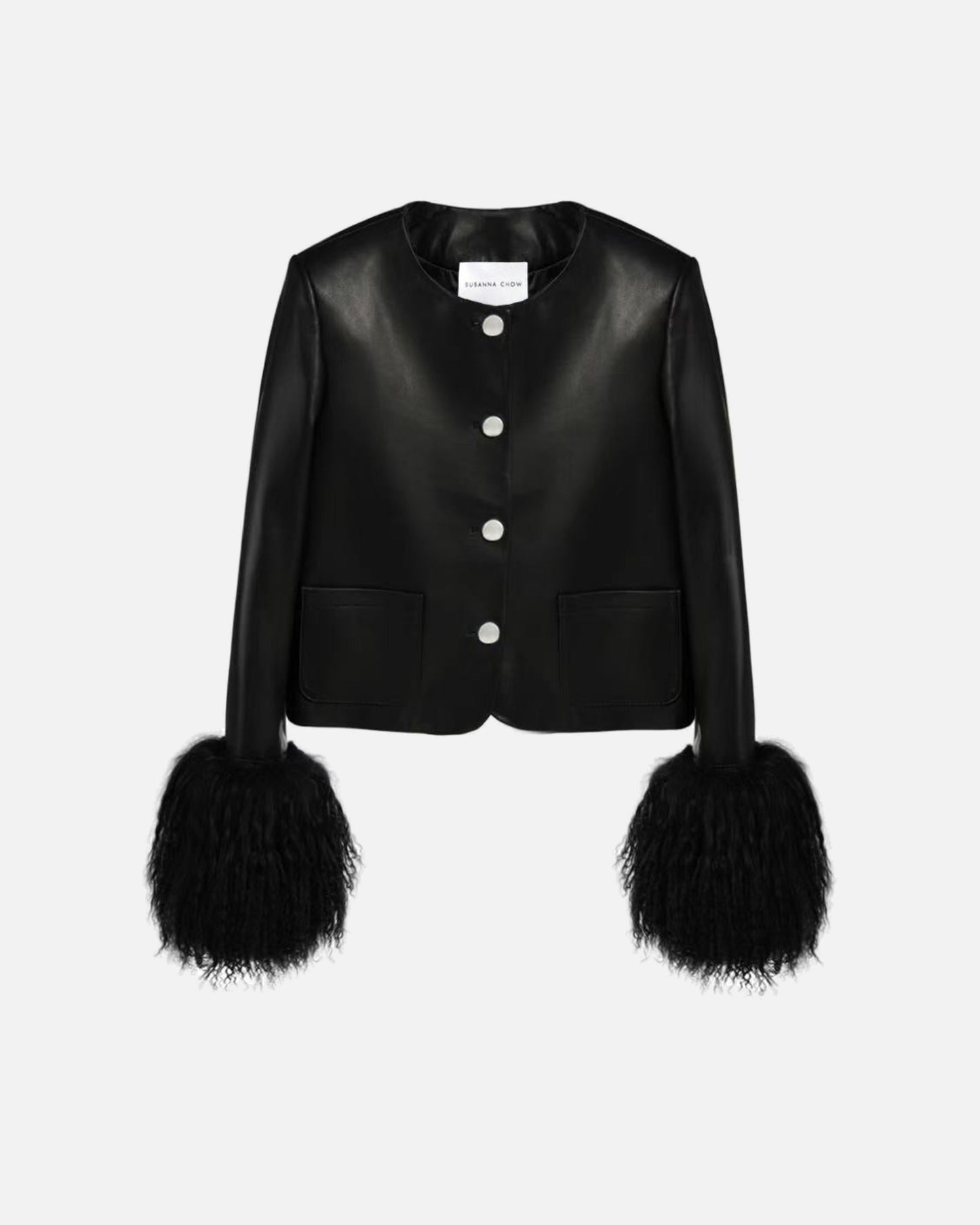 Frida Shearling Trim Leather Jacket