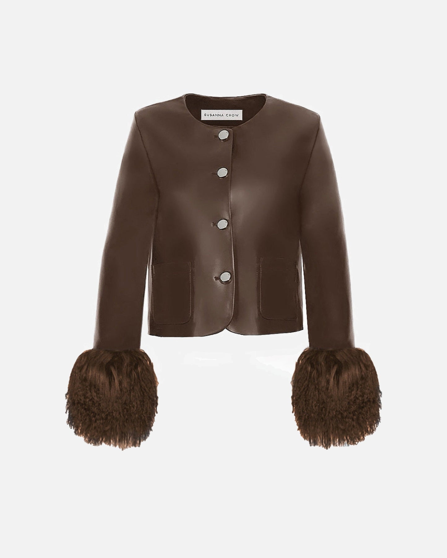 Frida Shearling Trim Leather Jacket