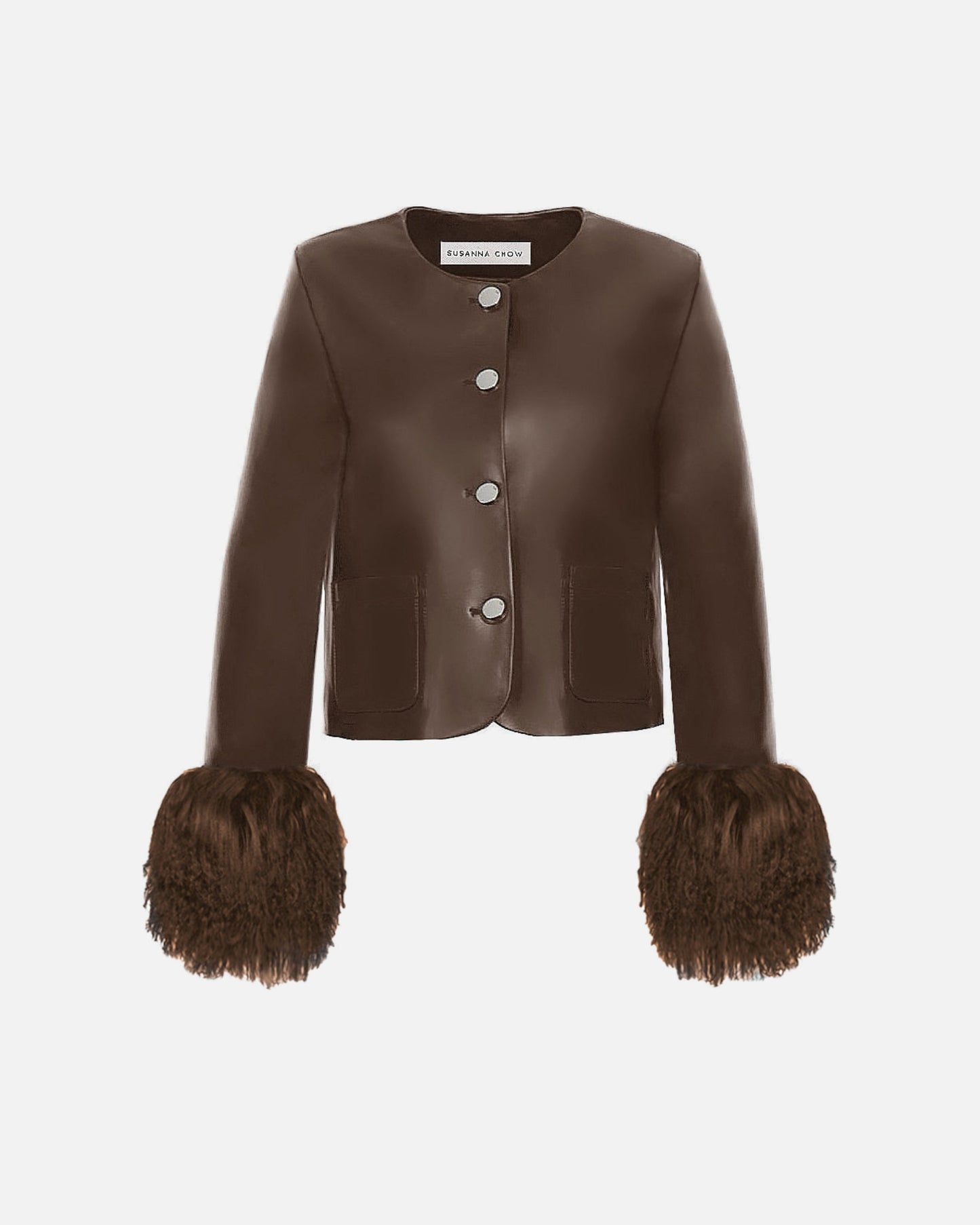 Frida Shearling Trim Leather Jacket