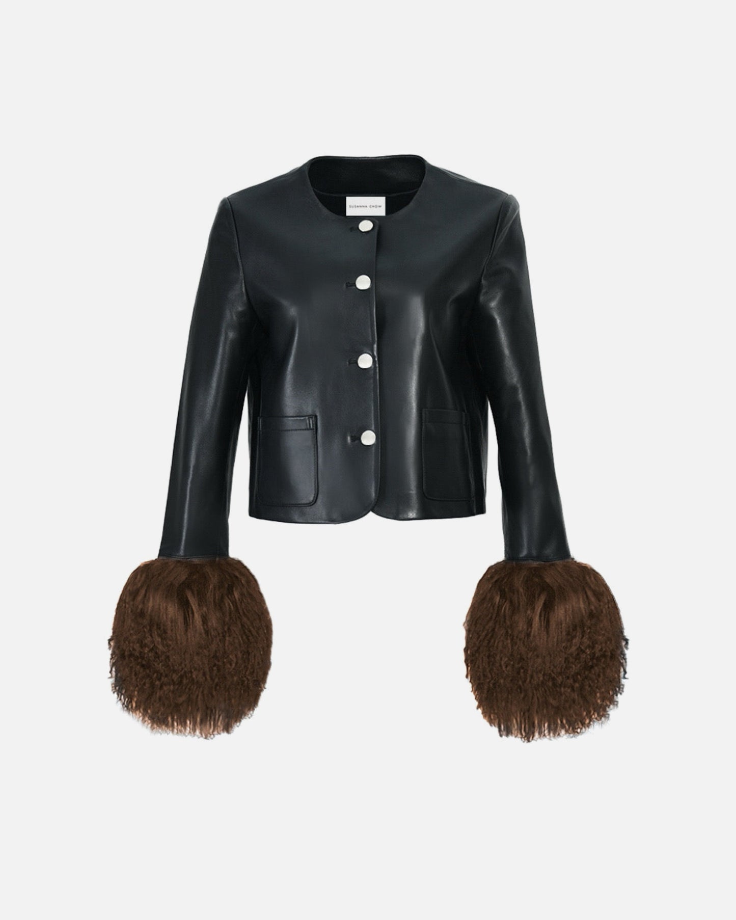 Frida Shearling Trim Leather Jacket