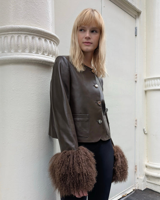 Frida Shearling Trim Leather Jacket