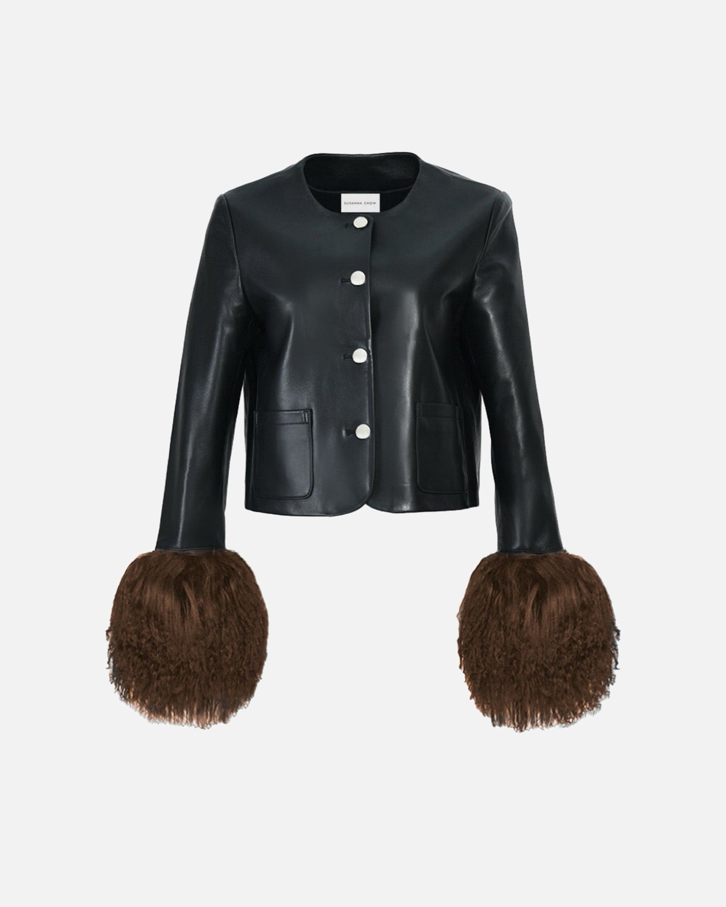 Frida Shearling Trim Leather Jacket