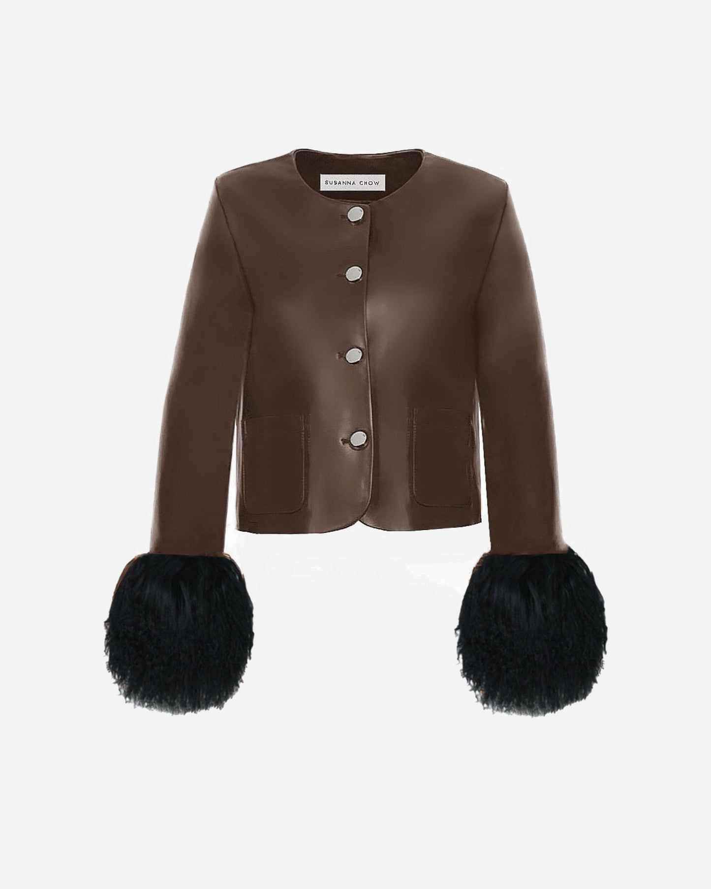 Frida Shearling Trim Leather Jacket