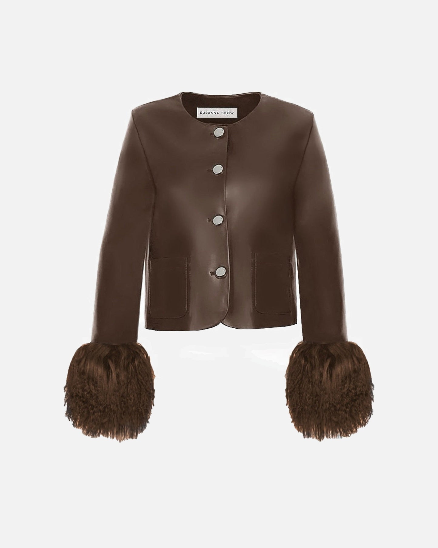 Frida Shearling Trim Leather Jacket