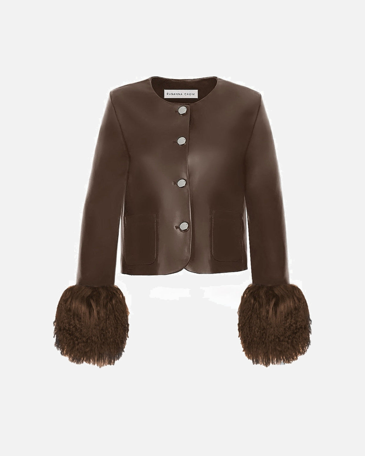Frida Shearling Trim Leather Jacket