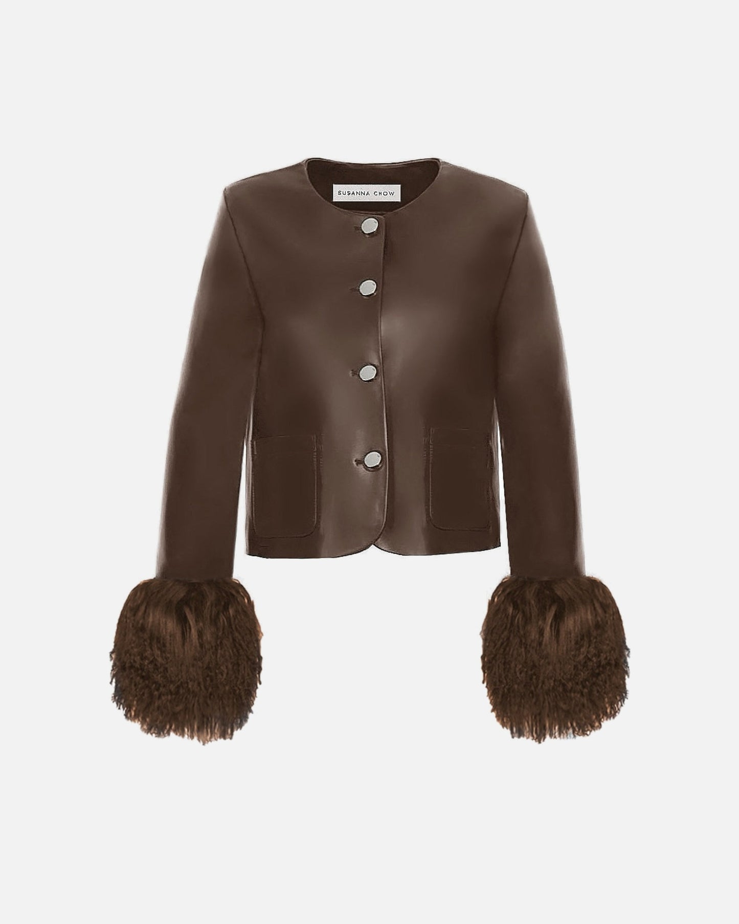 Frida Shearling Trim Leather Jacket