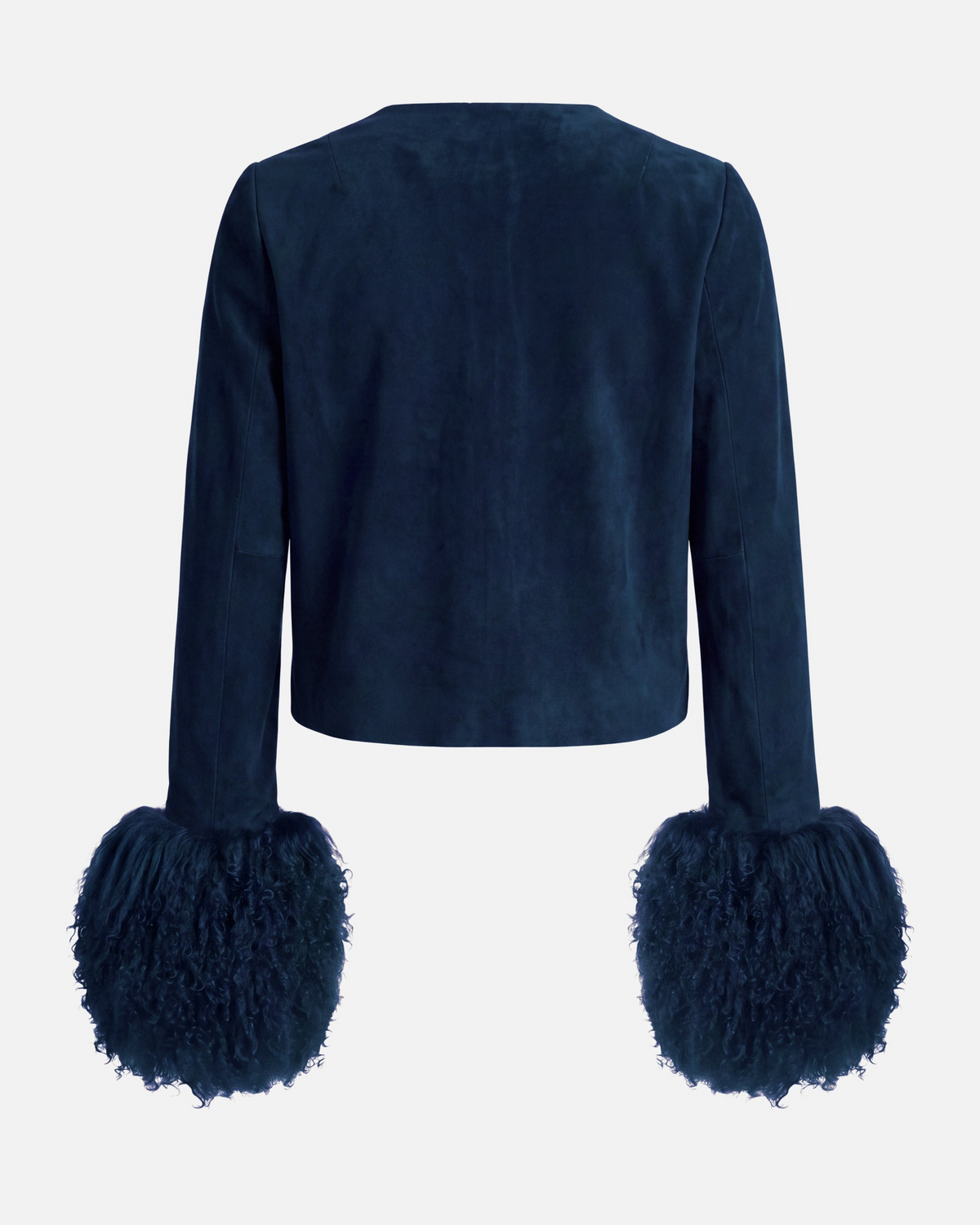 Frida Shearling Trim Suede Jacket in navy, back