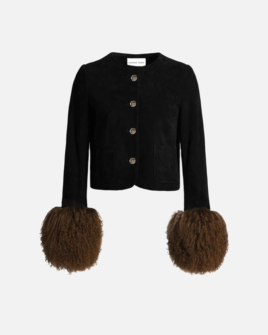 Frida Shearling Trim Suede Jacket
