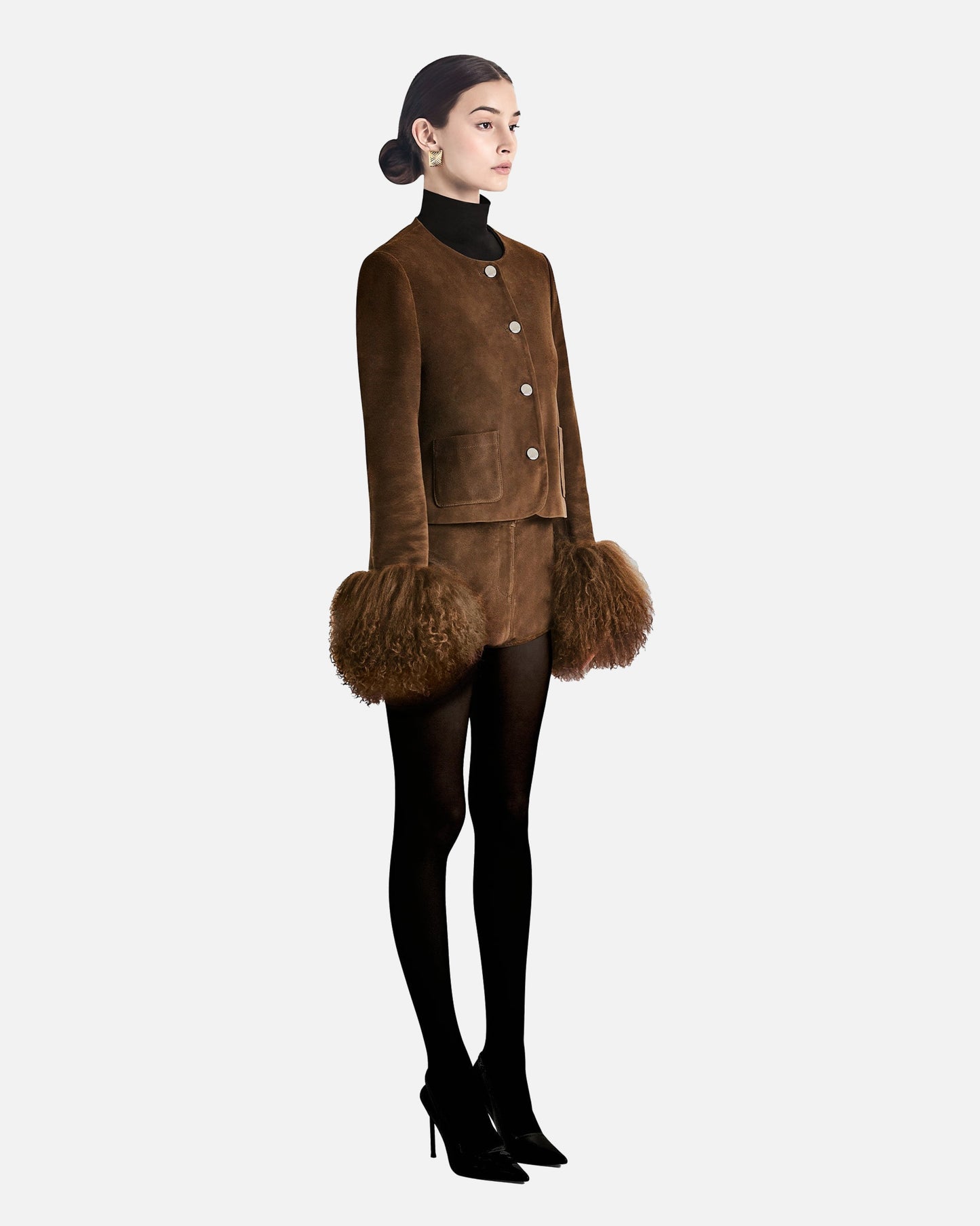 Frida Shearling Trim Suede Jacket
