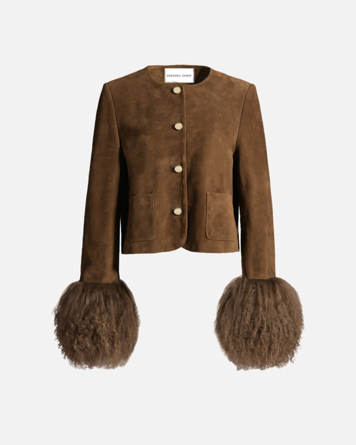 Frida Shearling Trim Suede Jacket