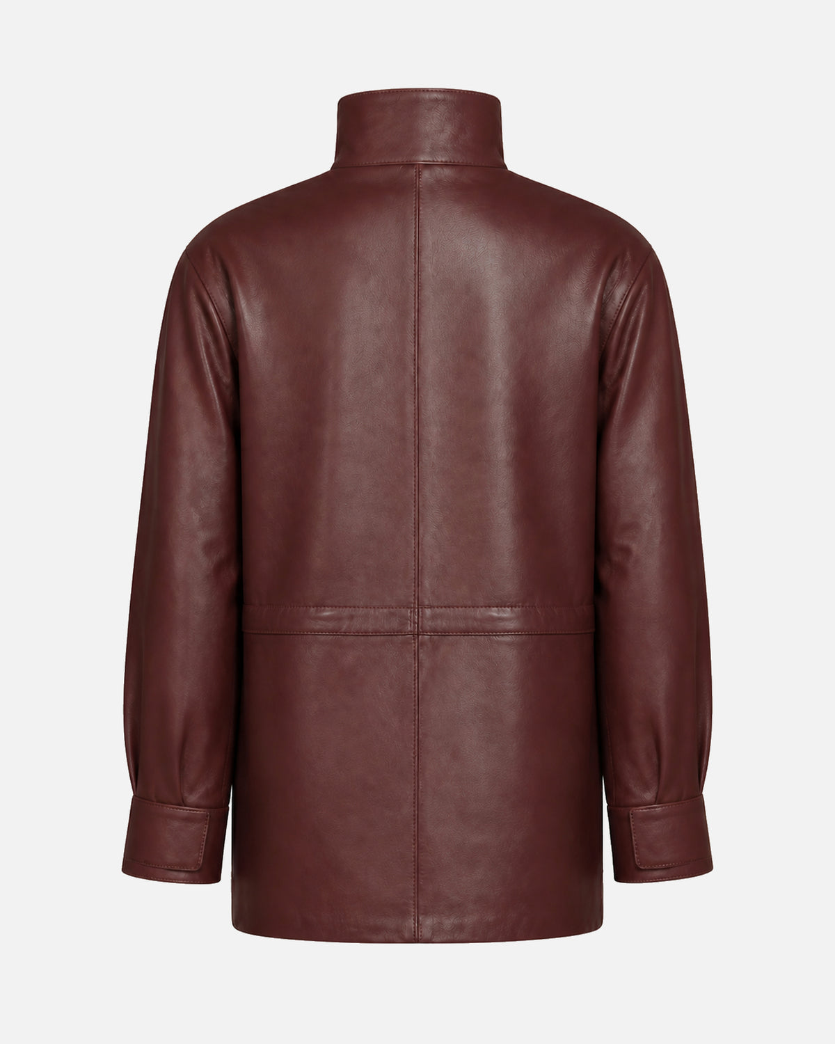 Susanna Chow Heidi Leather Jacket in Burgundy, back view