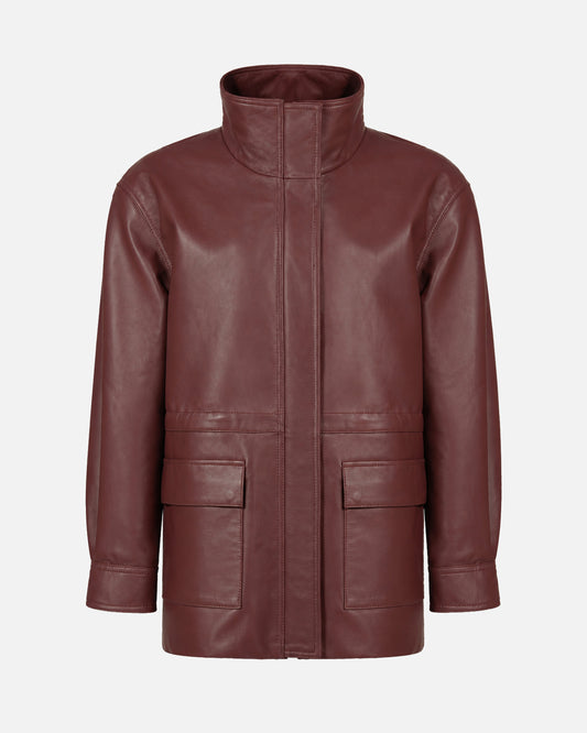 Susanna Chow Heidi Leather Jacket in Burgundy, front view