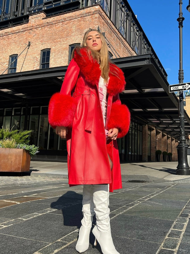 Jojo Fur Coat - Ruby Red