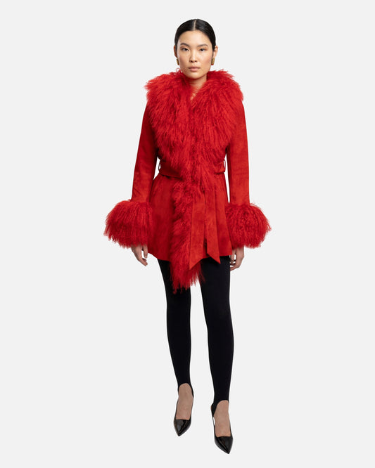 Inez Suede Shearling Midi Coat