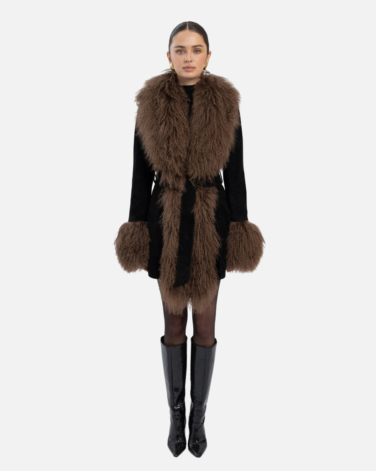 Inez Suede Shearling Midi Coat