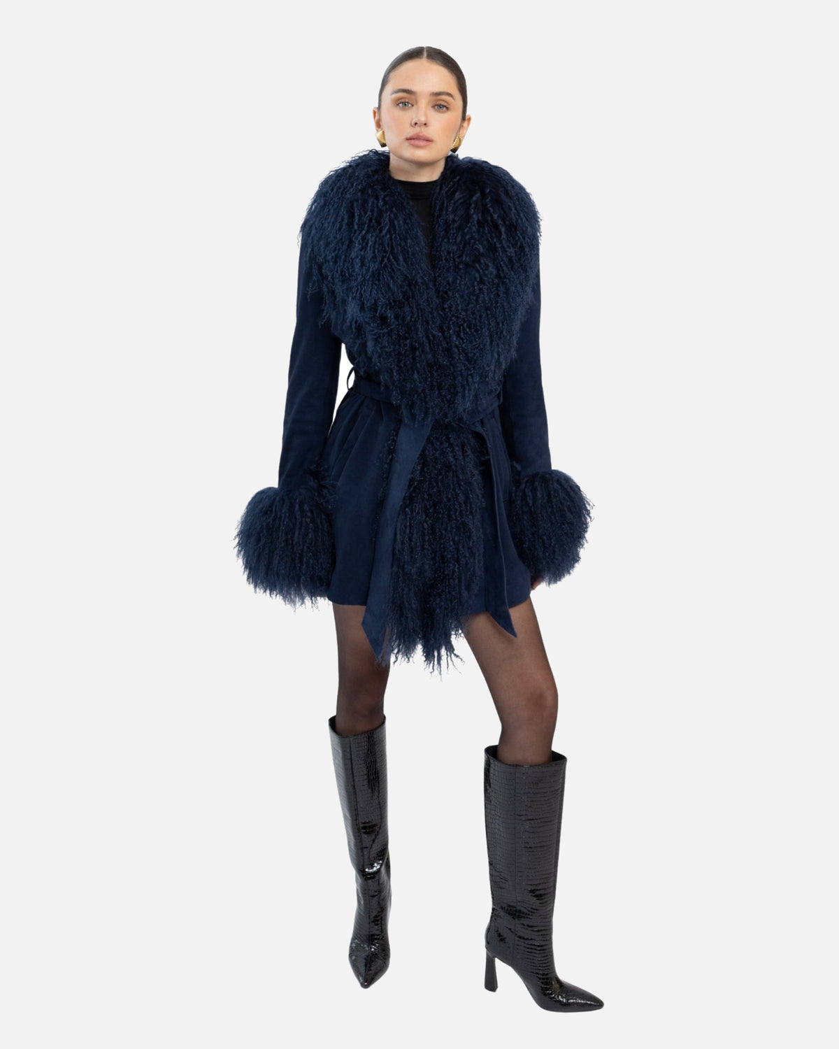 Inez Suede Shearling Midi Coat