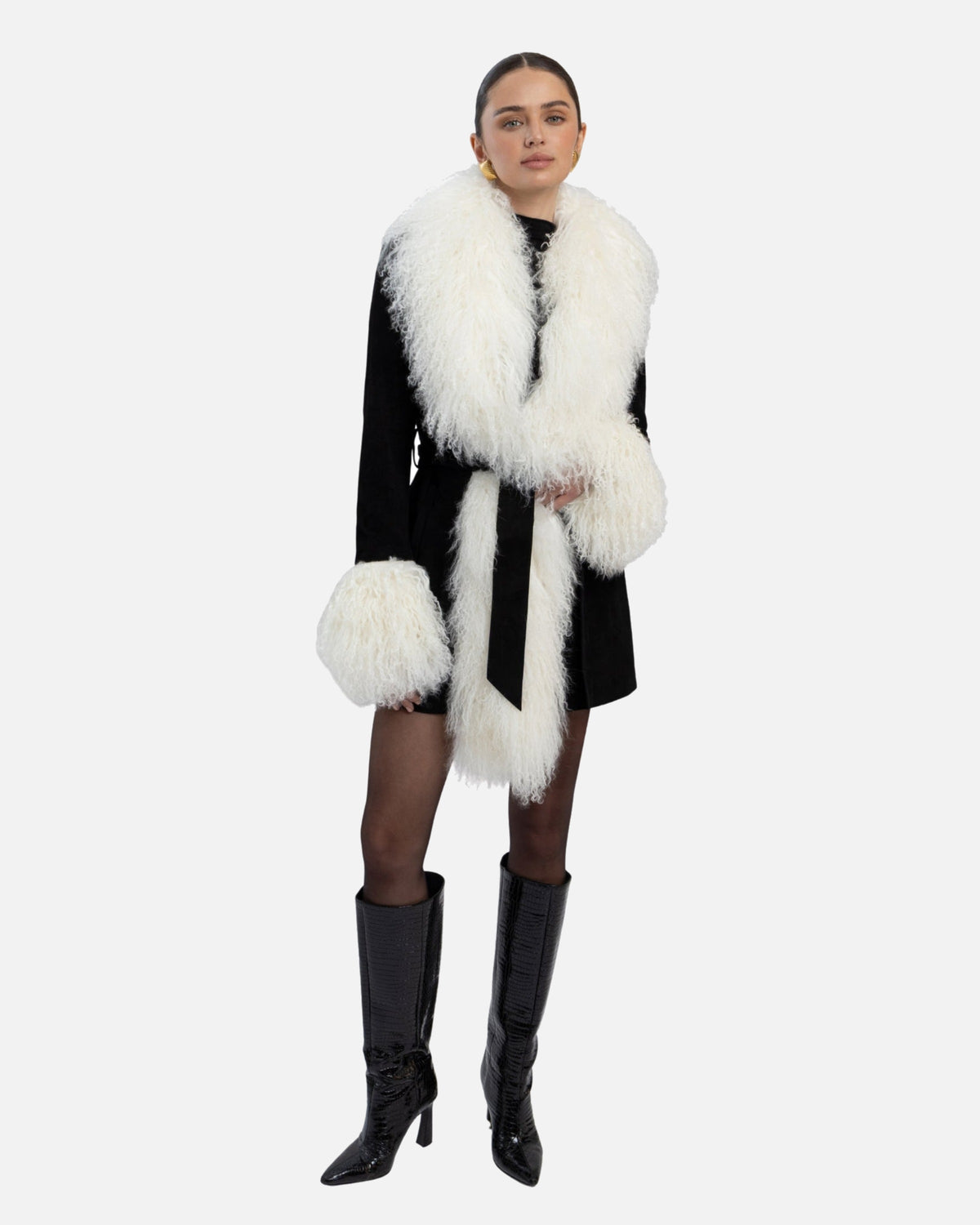 Inez Suede Shearling Midi Coat