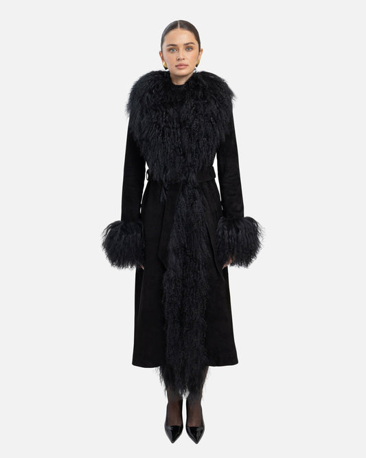 Inez Suede Shearling Maxi Coat