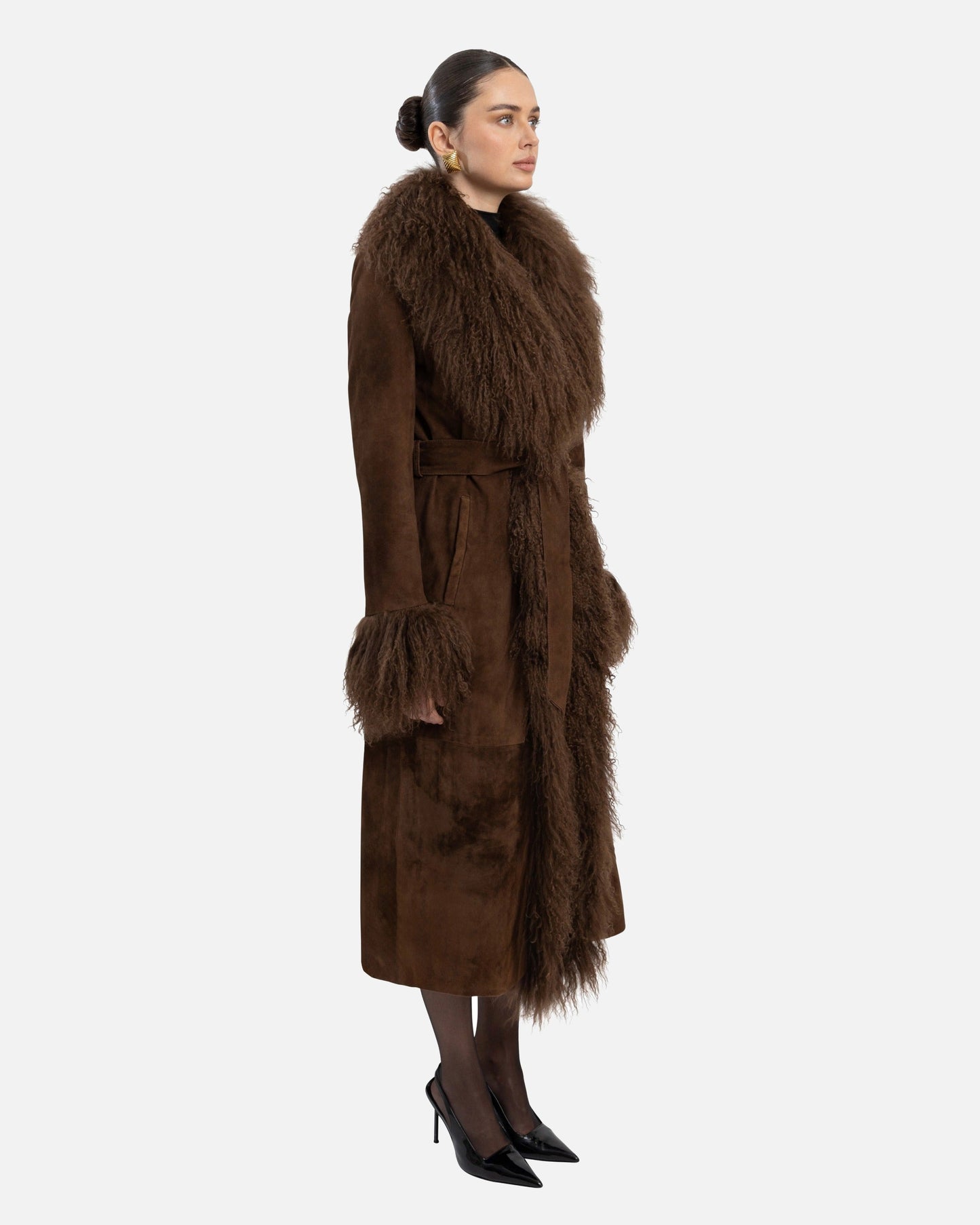 Inez Suede Shearling Maxi Coat