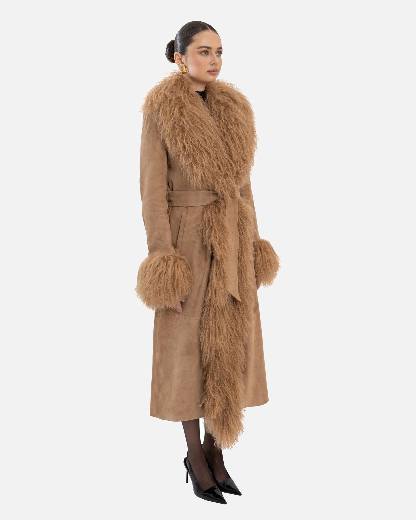 Inez Suede Shearling Maxi Coat