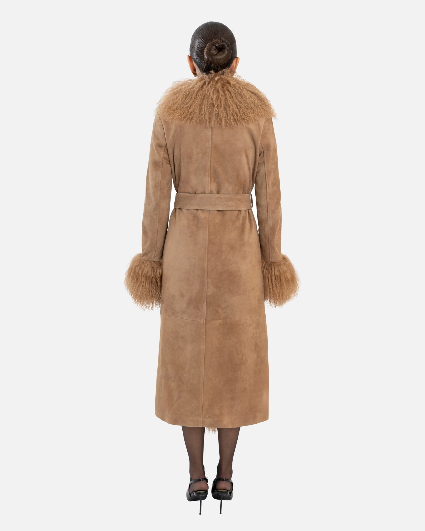 Inez Suede Shearling Maxi Coat