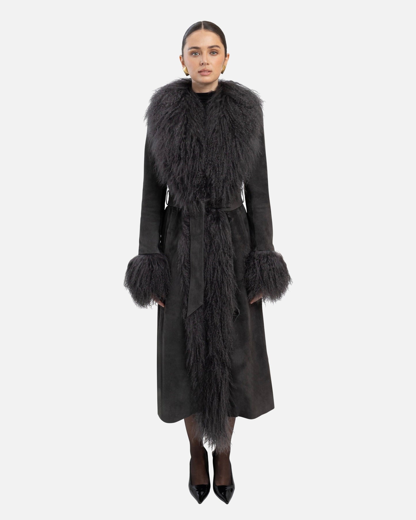 Inez Suede Shearling Maxi Coat