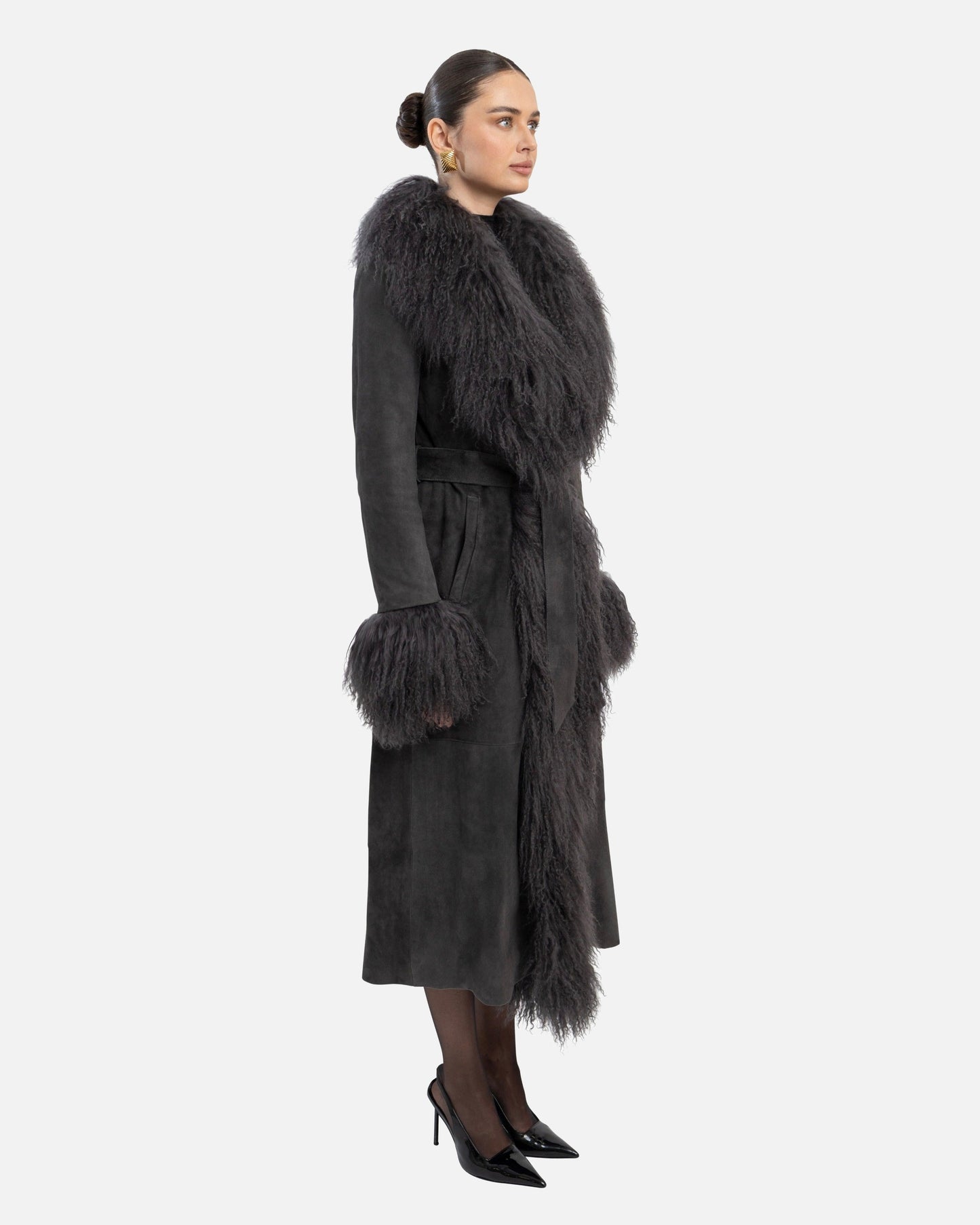 Inez Suede Shearling Maxi Coat