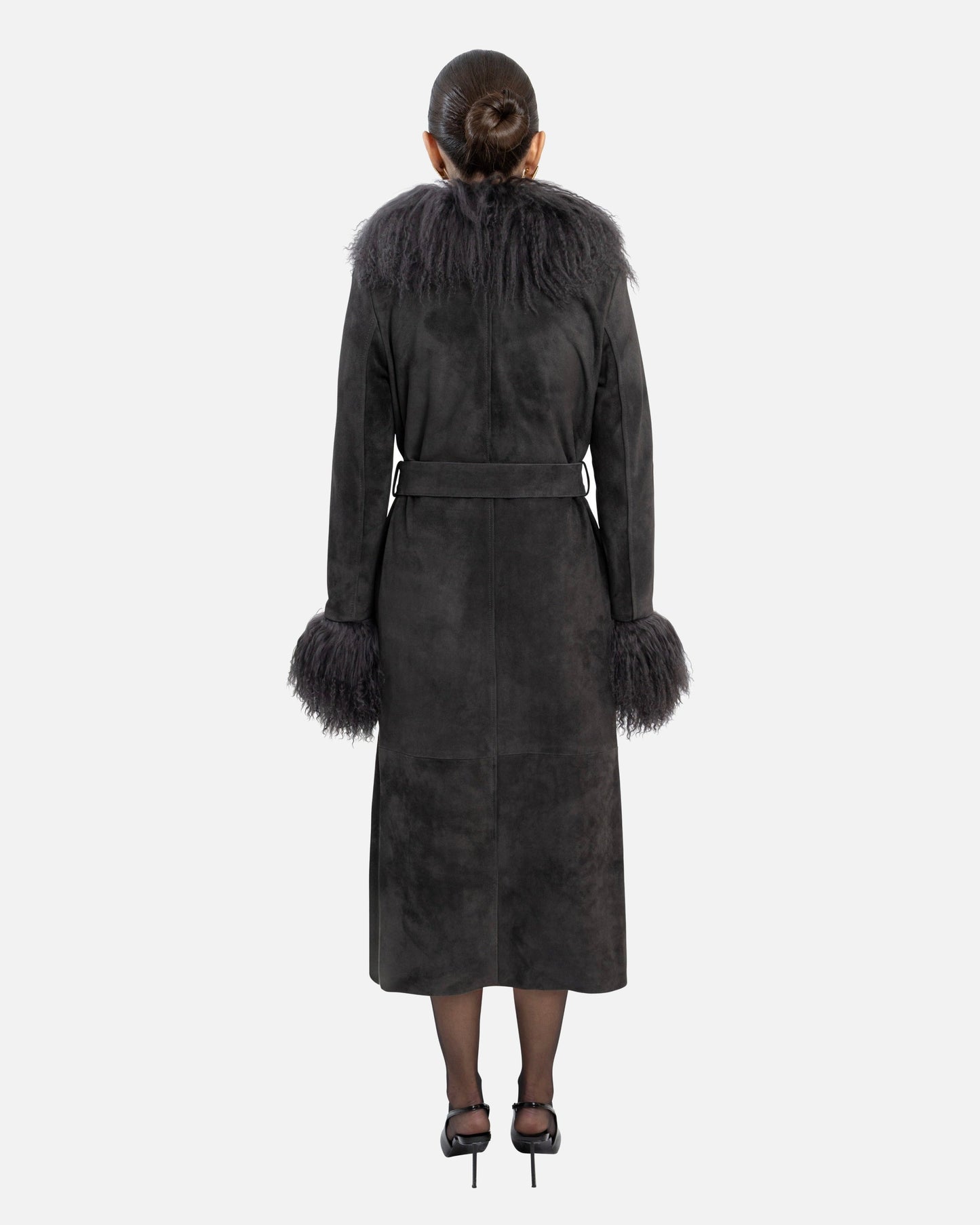 Inez Suede Shearling Maxi Coat
