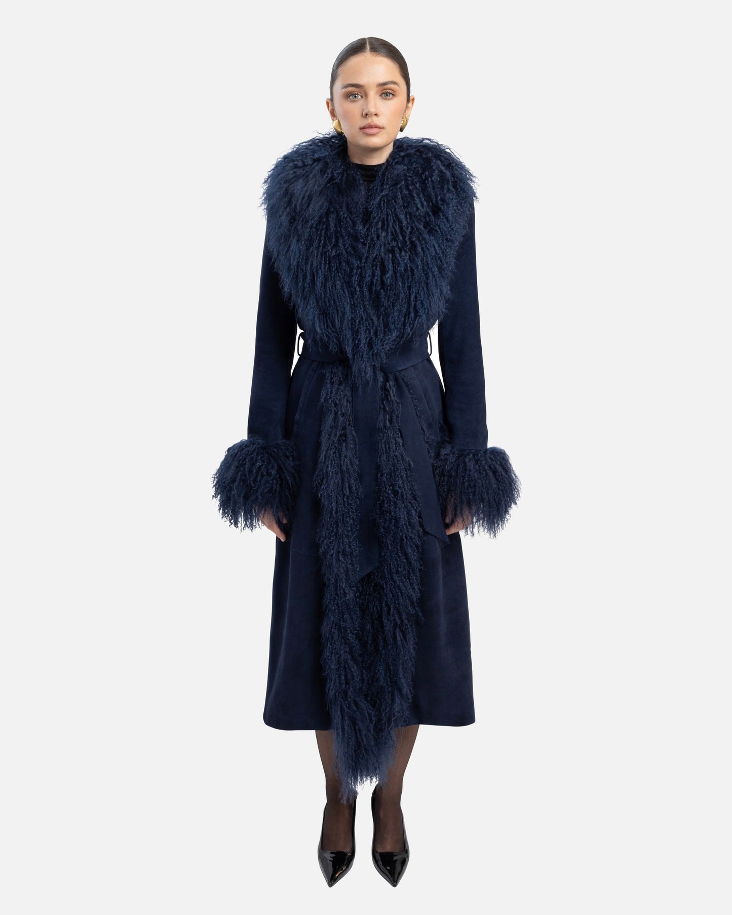 Inez Suede Shearling Maxi Coat