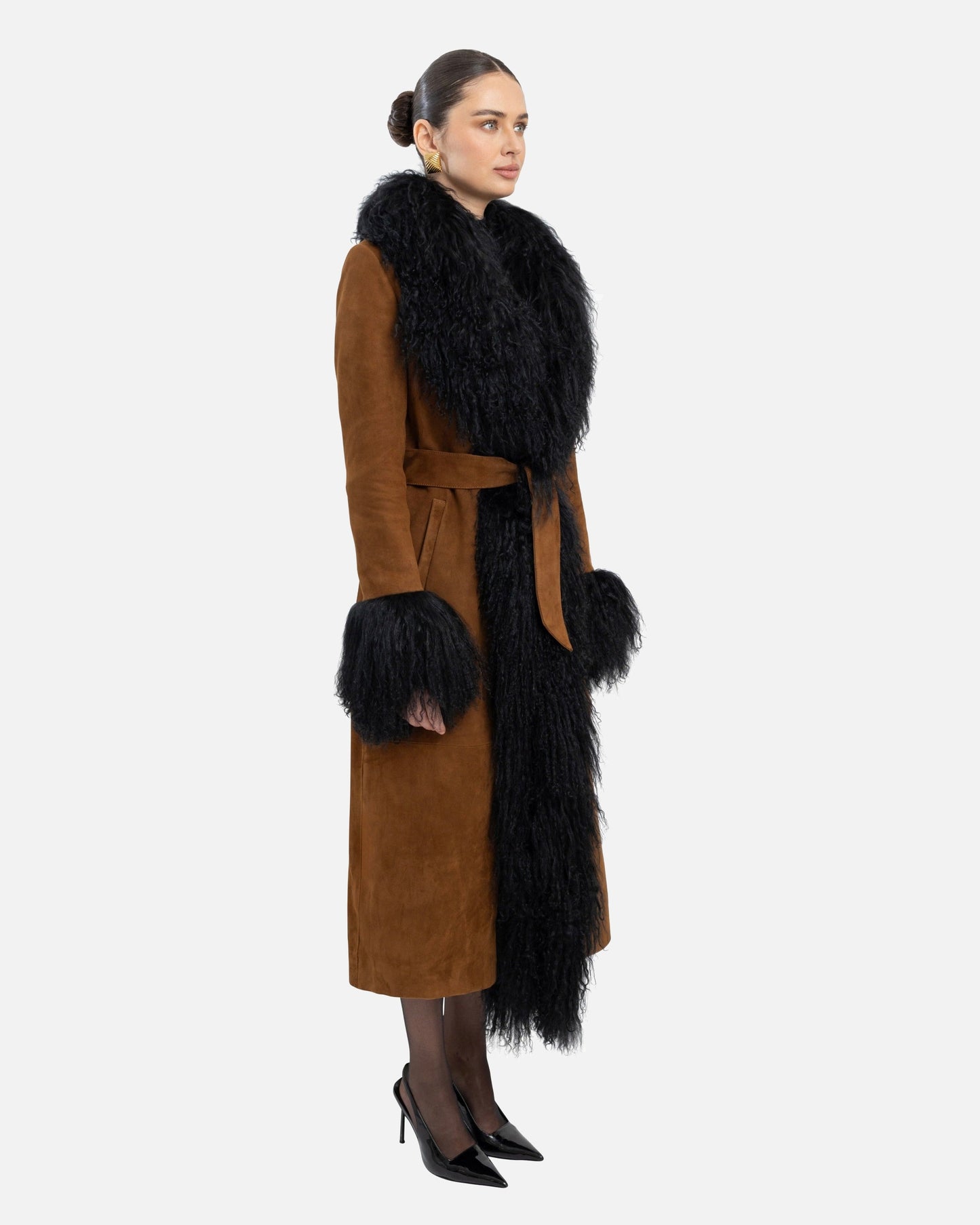 Inez Suede Shearling Maxi Coat
