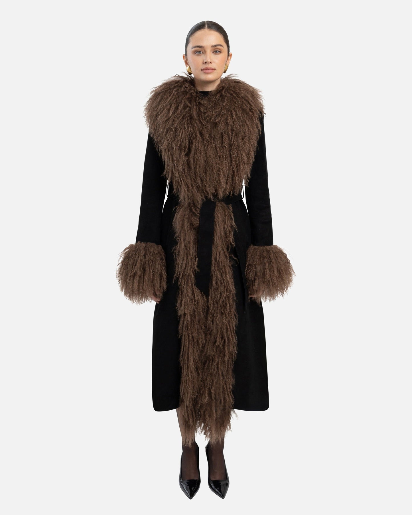 Inez Suede Shearling Maxi Coat