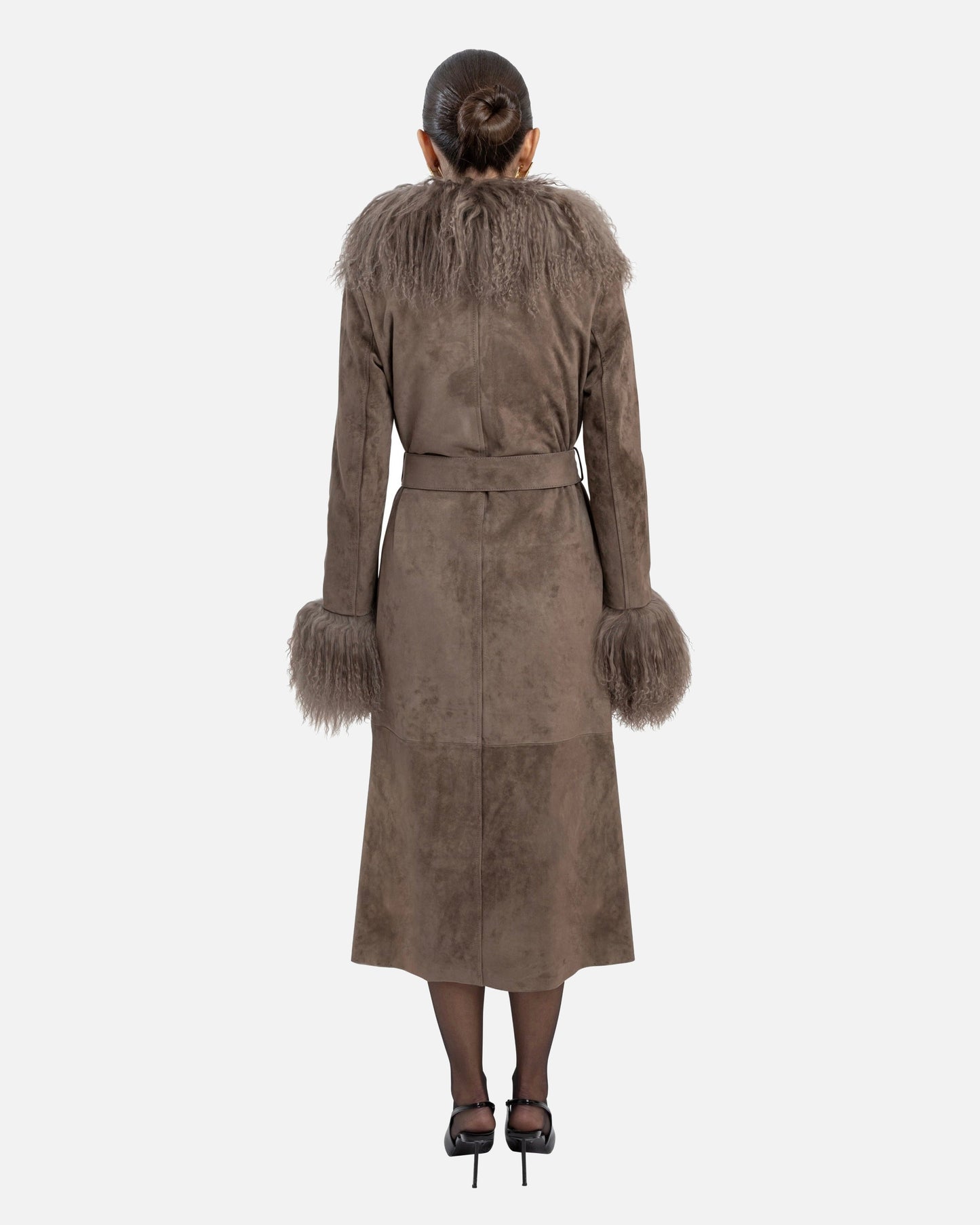 Inez Suede Shearling Maxi Coat