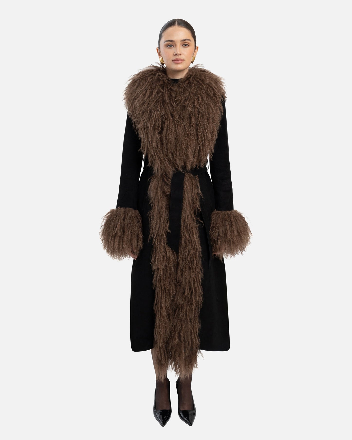 Inez Suede Shearling Maxi Coat