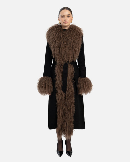 Inez Suede Shearling Maxi Coat
