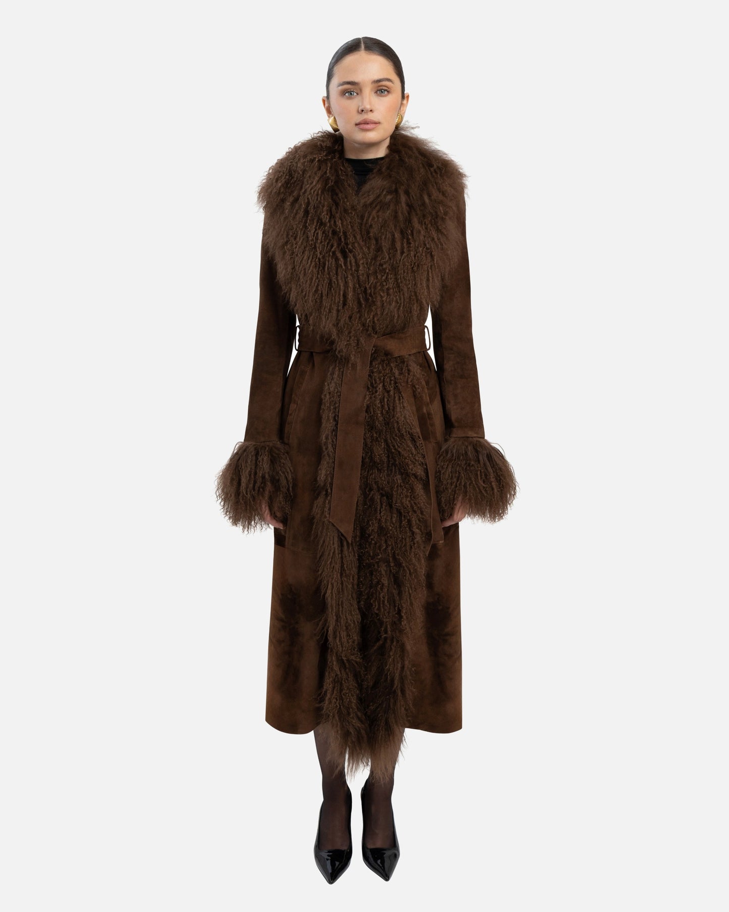 Inez Suede Shearling Maxi Coat