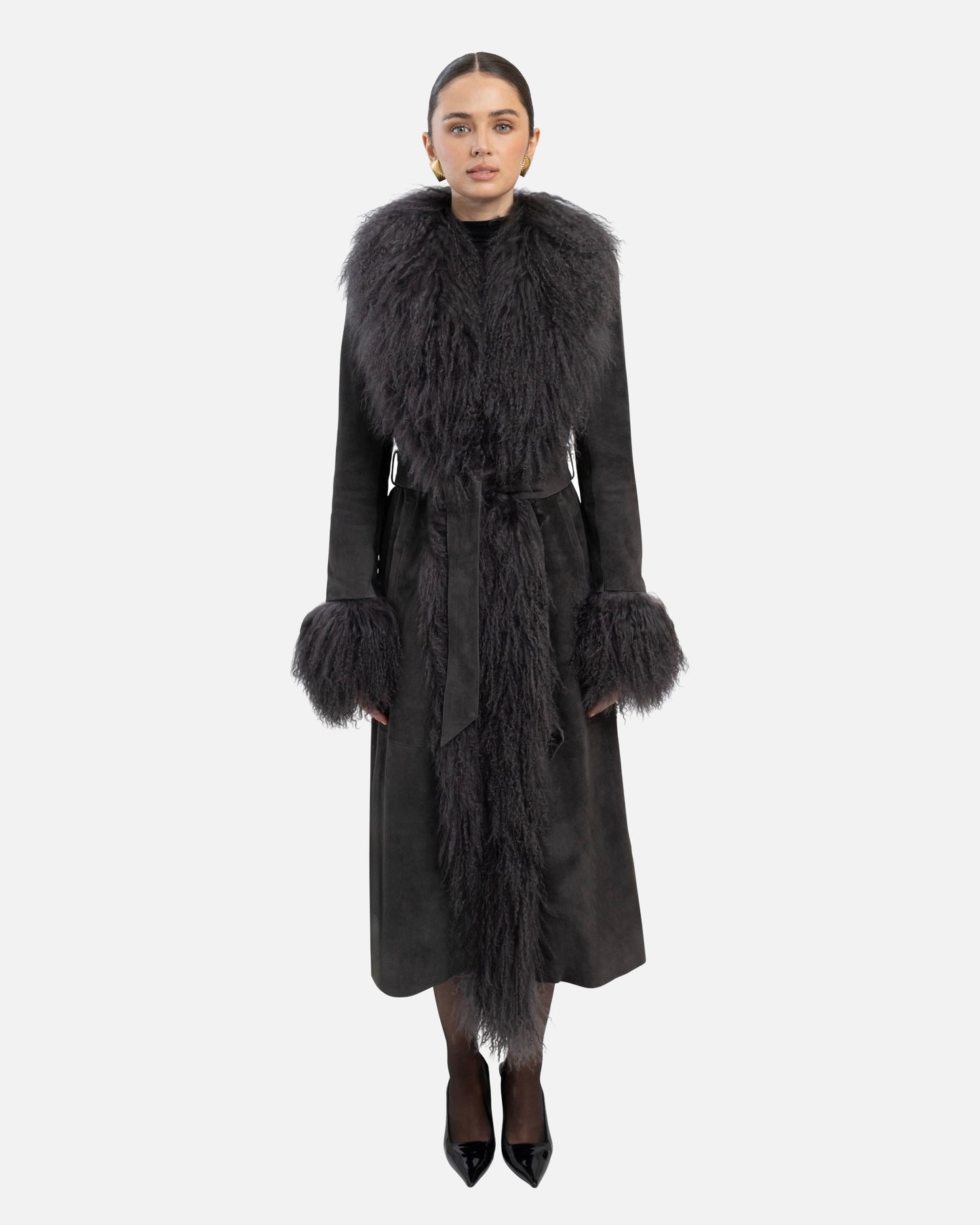 Inez Suede Shearling Maxi Coat